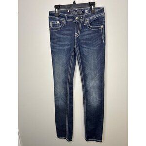 Miss Me KE81875 Signature skinny Jeans with bling and embroidery details.